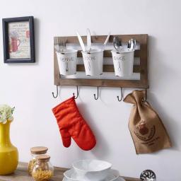 DANYA B DANAYA B. FHB2605 Rustic Hanging Utensil Caddy with 3 Tin Buckets and 5 Hooks thumbnail 6