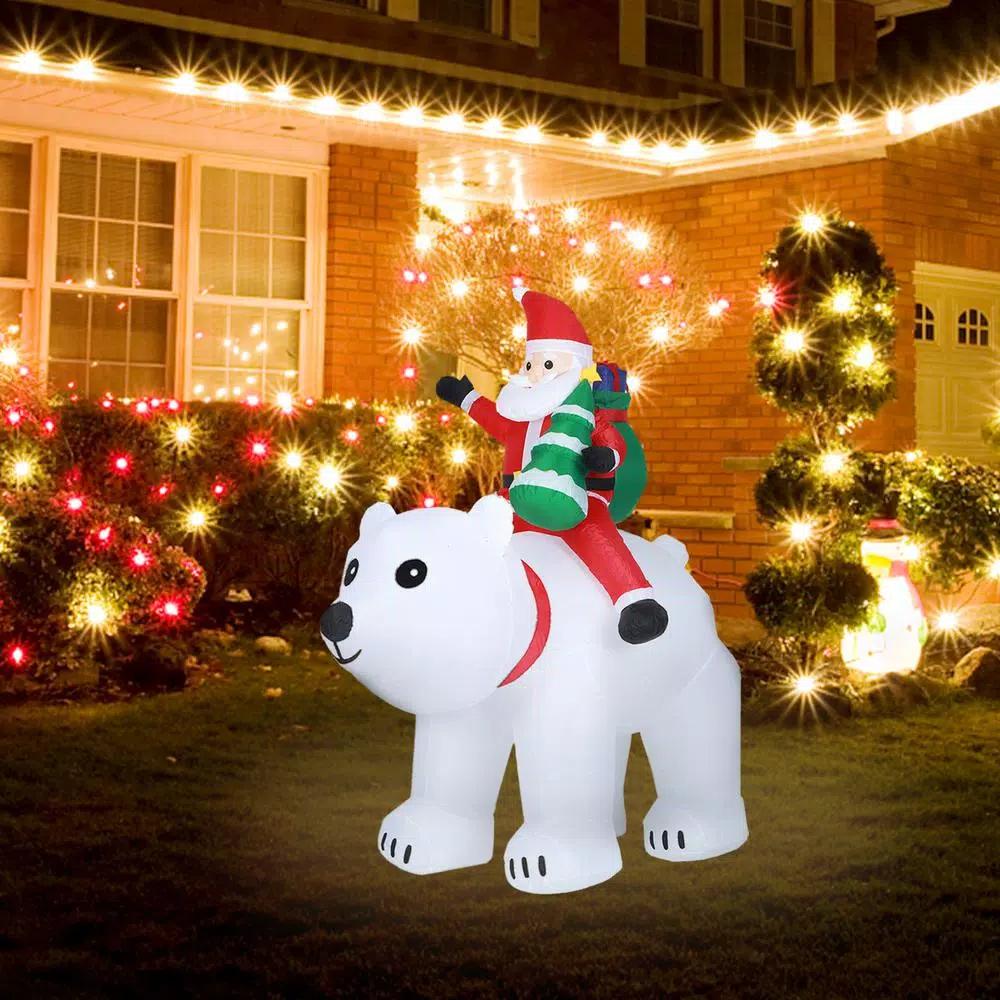 Luxen Home 6 ft. Santa and Polar Bear Inflatable Holiday Yard Decor with LED Lights