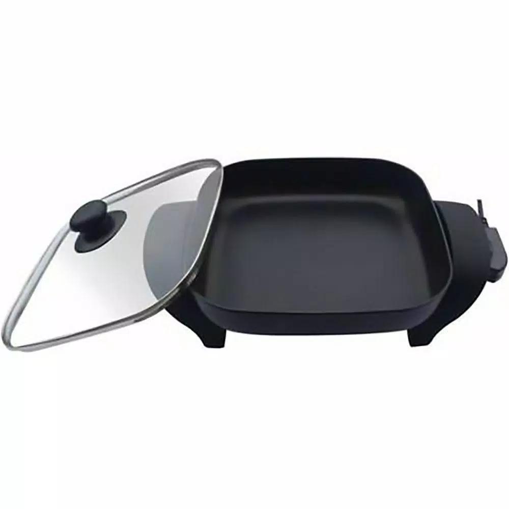 Nesco 8 in. Electric Skillet, 1800W Non-Stick Square Pan with Glass Lid, Black