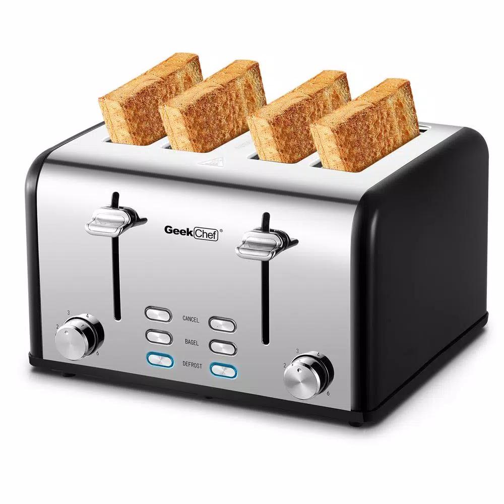 Boyel Living 1650W 4-Slice Wide Slot Toaster with Dual Independent Control Panels, Stainless Steel