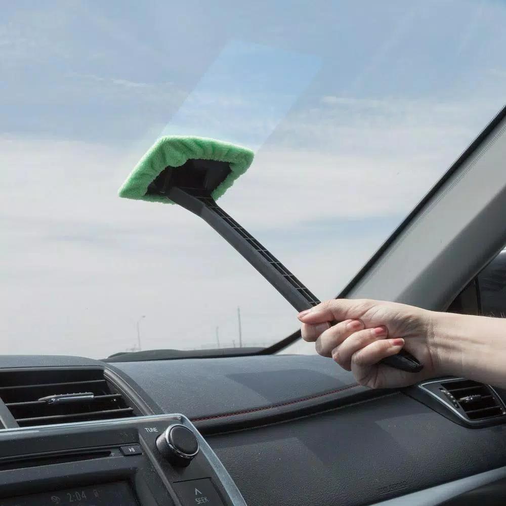 Stalwart Windshield Cleaner Tool with Pivoting Head and Microfiber Cloth