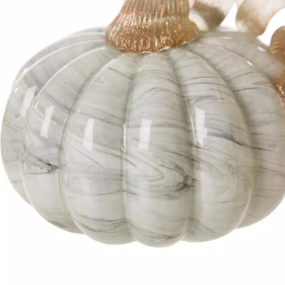 Glitzhome Gray Marble Glass Pumpkin Set of 2 - Handmade Tabletop Decoration