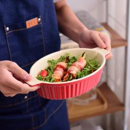 MALACASA Red Oval Porcelain Bakeware Set, 2-Piece Ceramic Baking Dish Pans (9.5 in. and 11.25 in.) thumbnail 8