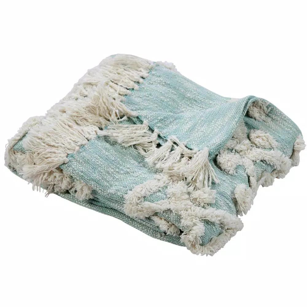 LR Resources Soft Aztec Sky Blue Decorative Throw Blanket - 50 in. x 60 in. Cotton Tufted Throw