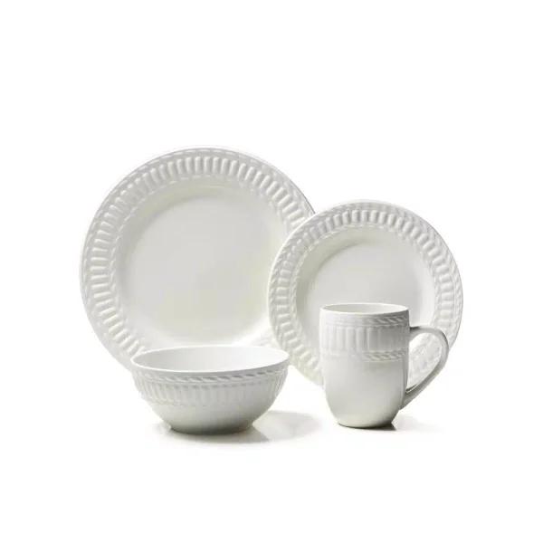 THOMSON POTTERY Arctica Collection 16-Piece Off White Stoneware Dinnerware Set, Service for 4