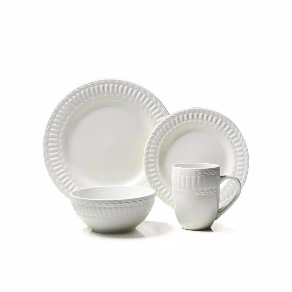 THOMSON POTTERY Arctica Collection 16-Piece Off White Stoneware Dinnerware Set, Service for 4