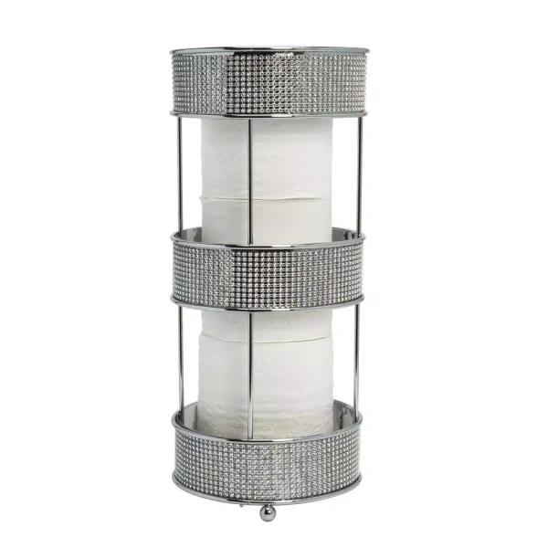 Bath Bliss Pave Diamond Design Toilet Paper Holder, Chrome Freestanding Stand