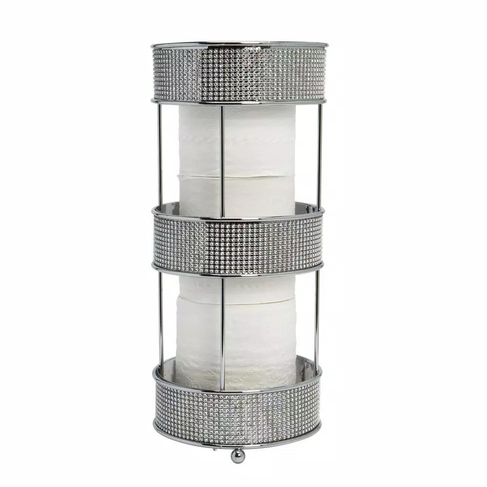 Bath Bliss Pave Diamond Design Toilet Paper Holder, Chrome Freestanding Stand