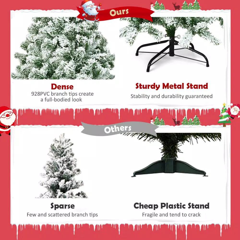 Costway 6 ft. Snow Flocked Artificial Christmas Tree with 928 Branch Tips, Unlit Hinged Pine