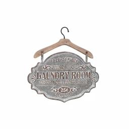 LITTON LANE Farmhouse Whitewashed Wood and Silver Metal Laundry Room Decorative Sign thumbnail 3