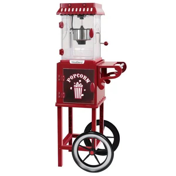 West Bend Popcorn Cart Popcorn Popper with 2.5 oz Non-Stick Stainless Steel Kettle, Red