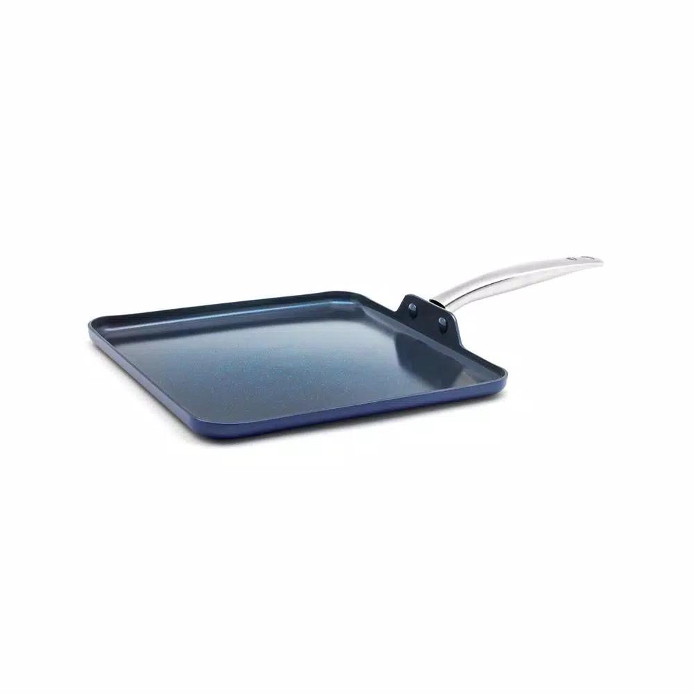 Blue Diamond 11 in. Aluminum Ceramic Nonstick Square Griddle, Blue