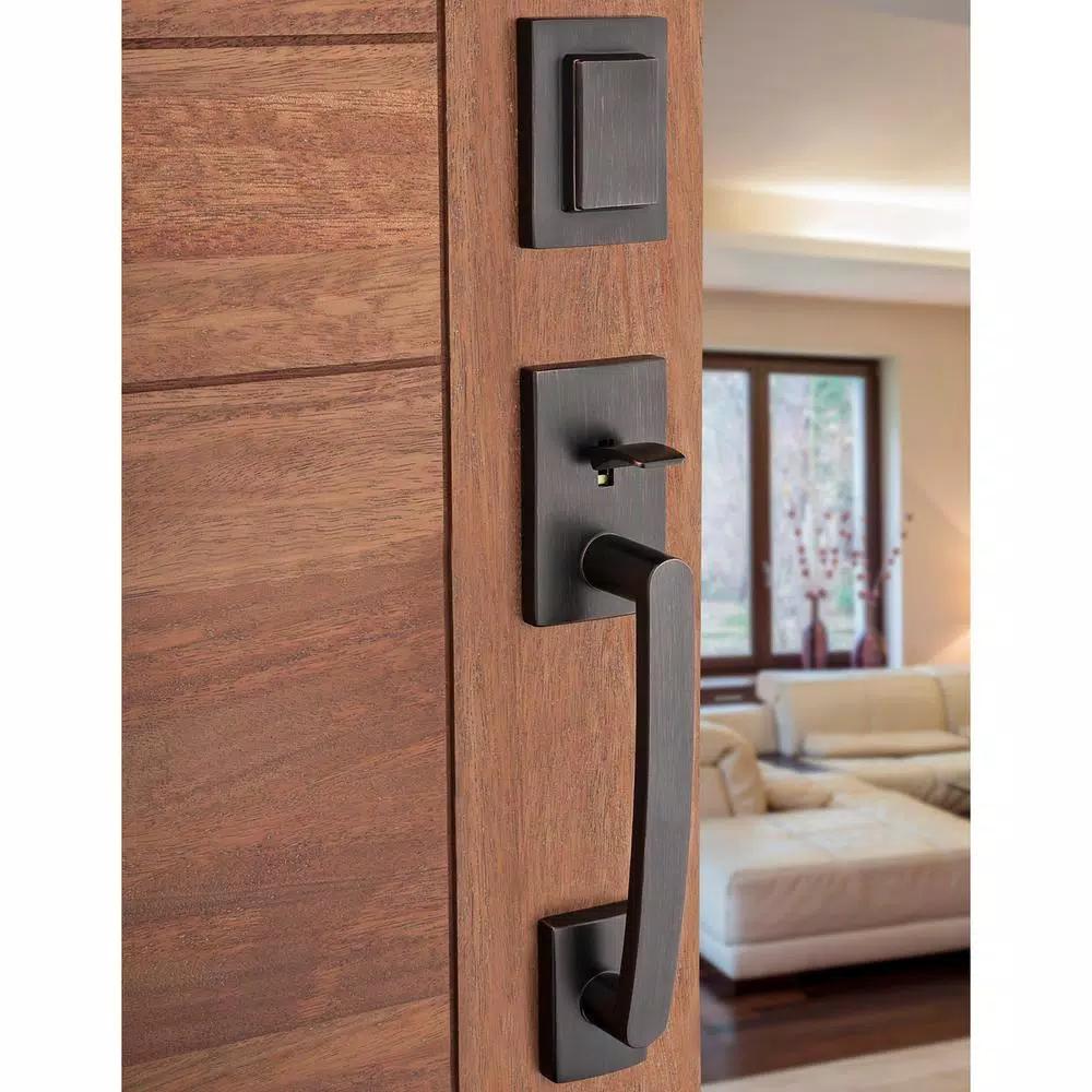 Baldwin Prestige Spyglass Single Cylinder Venetian Bronze Door Handleset with Square Lever