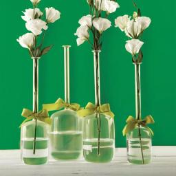 Two's Company Hand-Blown Glass Cylinder Vase Set of 4 with Sage Green Ribbon Detail thumbnail 1