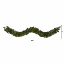 Nearly Natural 9 ft. Pre-lit Mixed Pine Artificial Christmas Garland with 50 LED Lights, Berries & Pinecones thumbnail 2