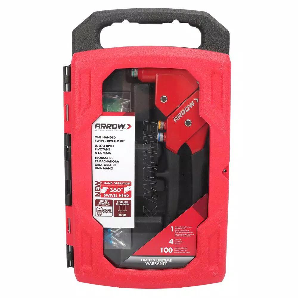 Arrow RT187SHK Swivel Head Rivet Tool Kit with 100 Assorted Rivets and 4 Drill Bits