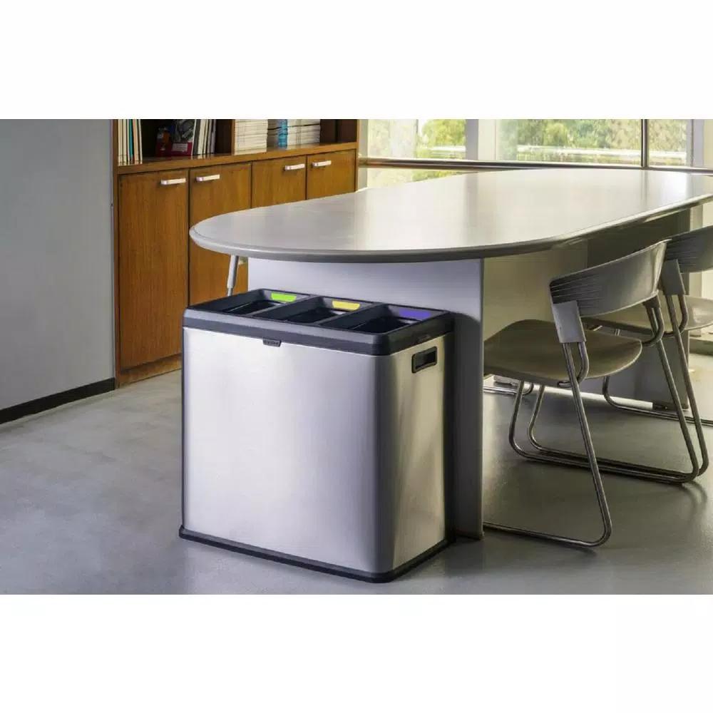 Step N' Sort 16 Gal. Stainless Steel 3-Compartment Open Top Trash and Recycling Bin with Removable Bins