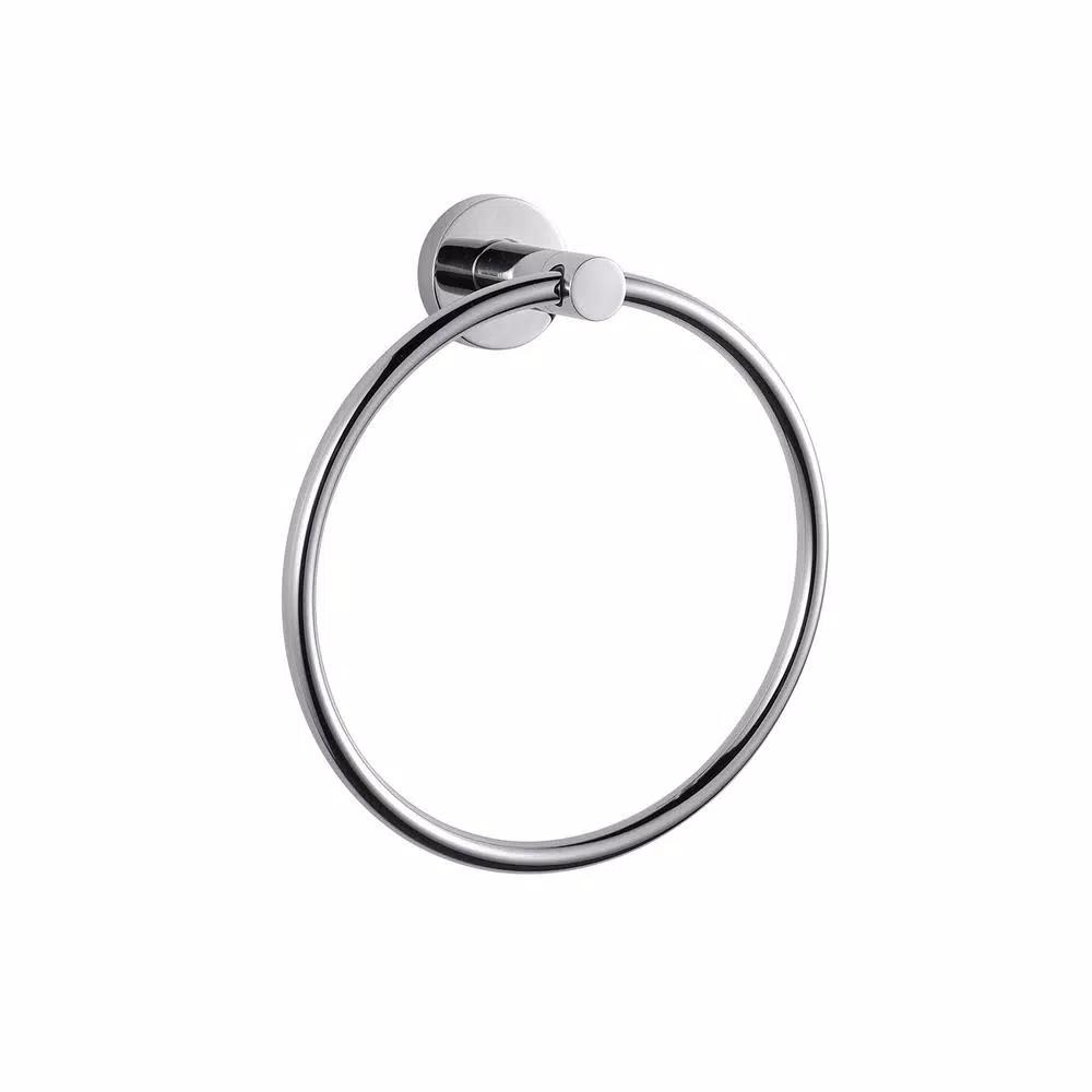 Lexora Bagno Nera Stainless Steel Towel Ring, Chrome Finish