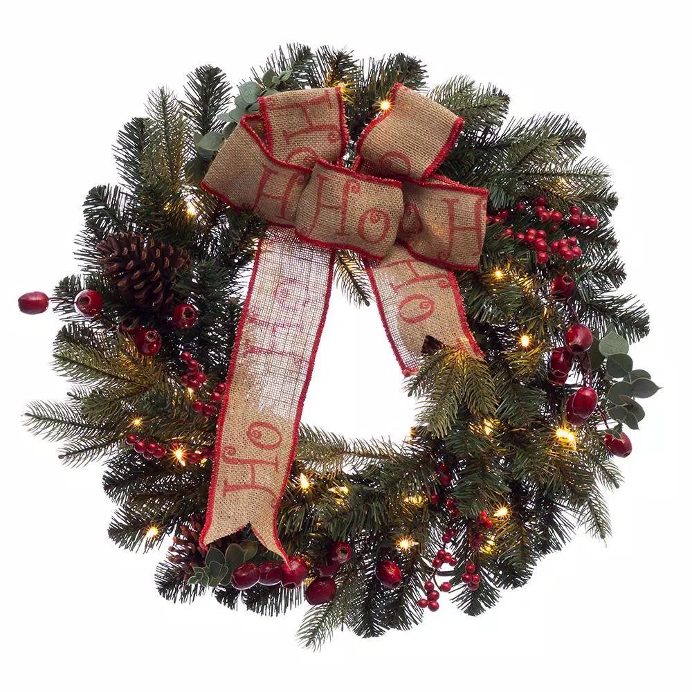 Puleo International 30 in. Pre-Lit Artificial Christmas Wreath with 70 Clear Incandescent Lights