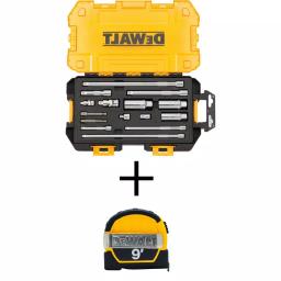 DEWALT 15-Piece 1/4 in. and 3/8 in. Drive Socket Accessory Set with Case and 9 ft. Tape Measure thumbnail 1