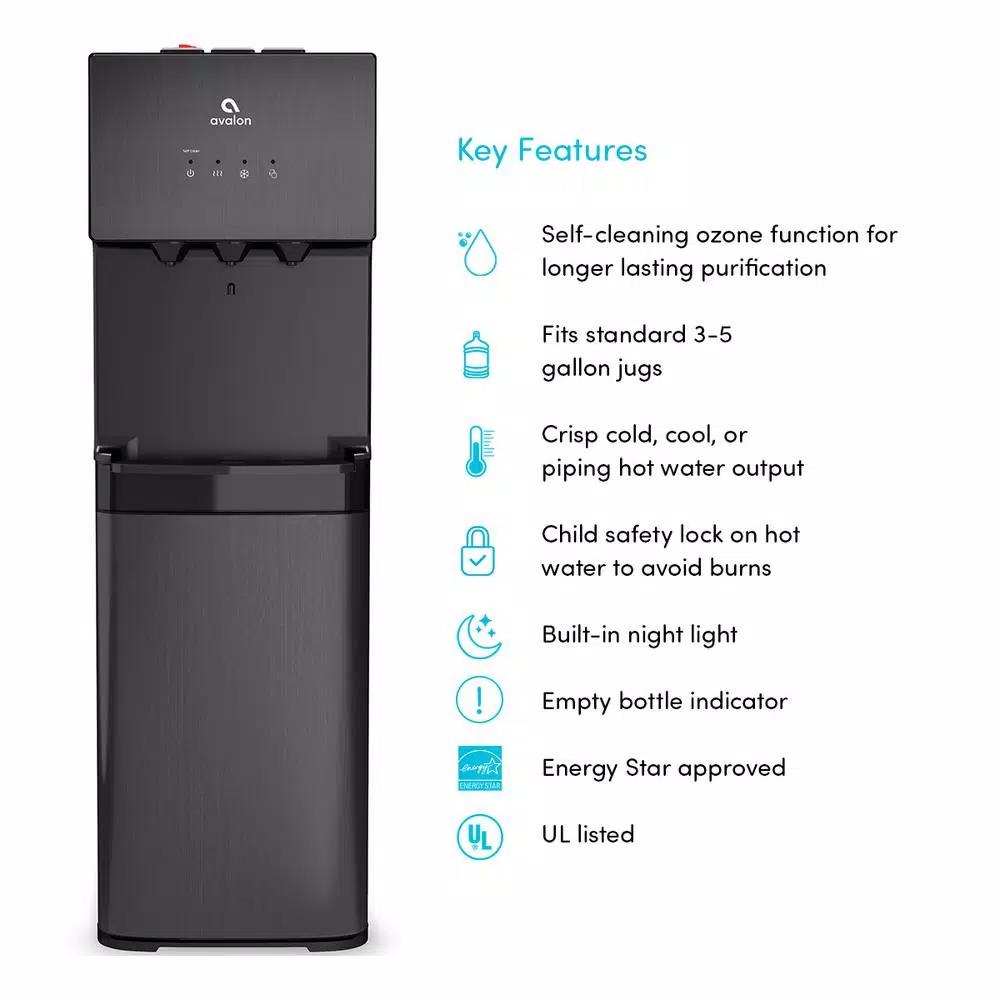 Avalon Self-Cleaning Bottom Loading Water Cooler - Black Stainless Steel, 3 Temperatures