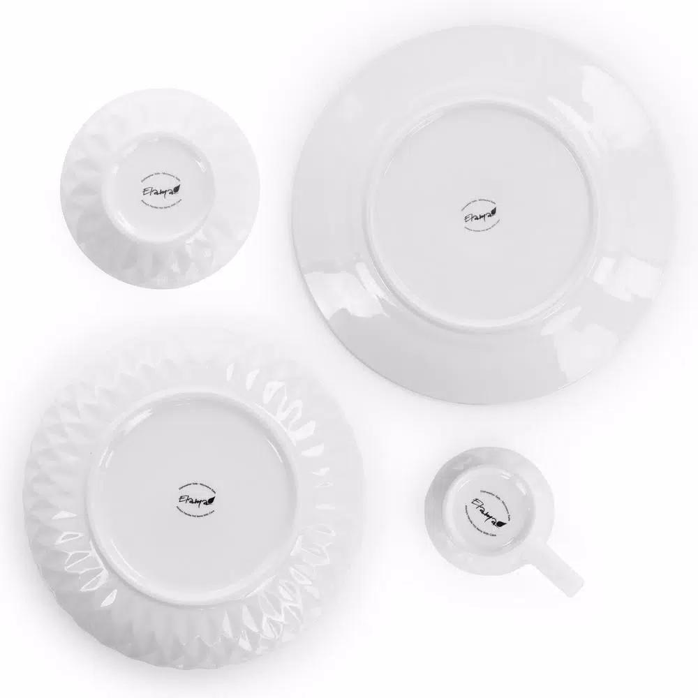 Elama Sienna White Porcelain 18-Piece Dinnerware Set, Service for 4