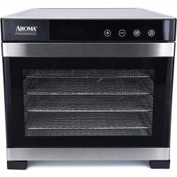AROMA 6-Tray Digital Food Dehydrator with Glass Door and Stainless Steel Trays, 600W, Black thumbnail 1