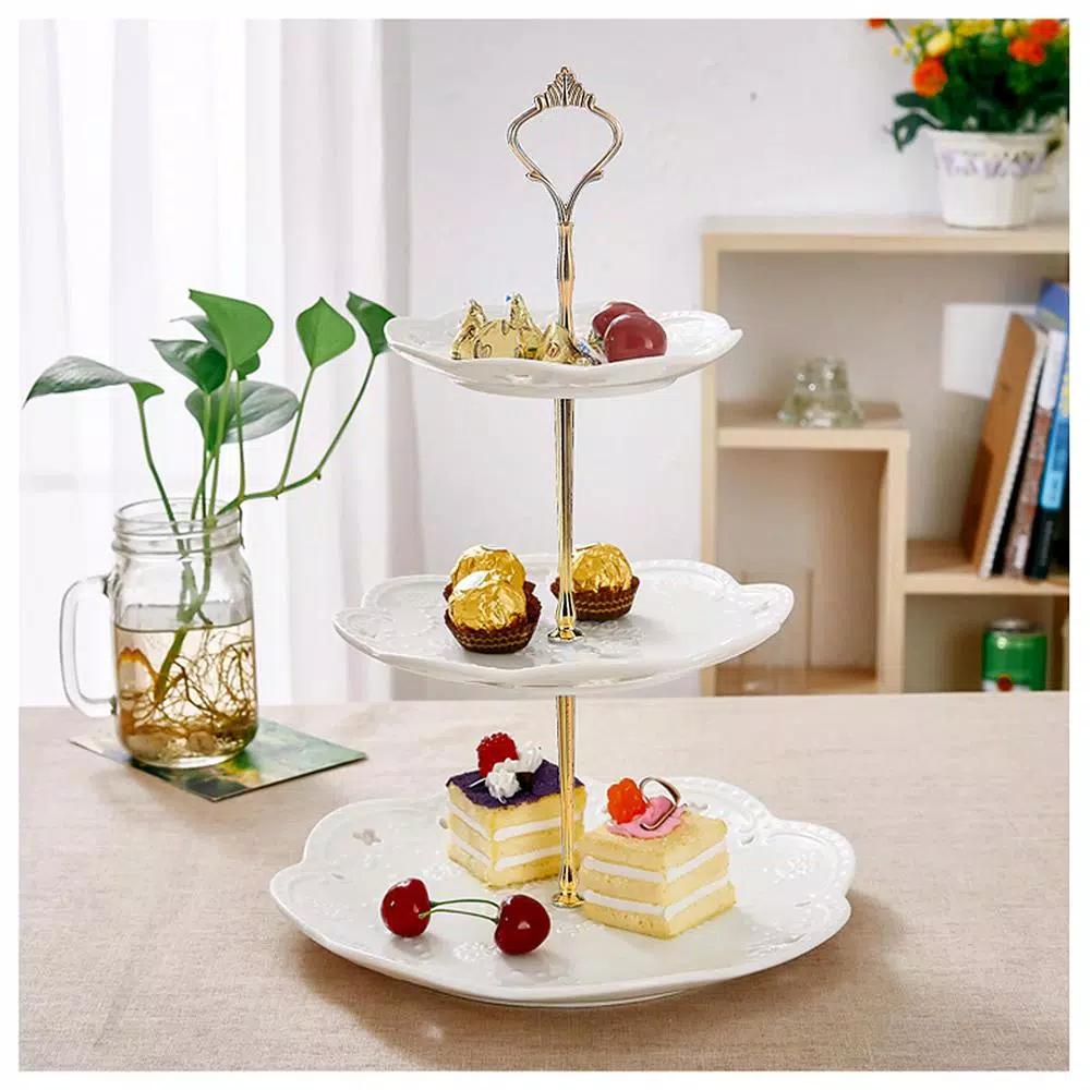 MALACASA 3-Tiered White Porcelain Cupcake Tower Stand - Round Dessert & Appetizer Serving Stand