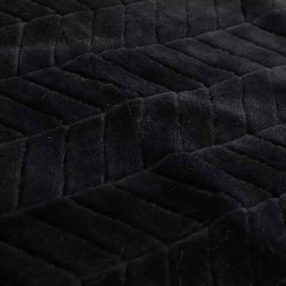 Noble House Toscana Black Faux Fur Throw Blanket, Modern Solid Pattern, 50 x 60 in.