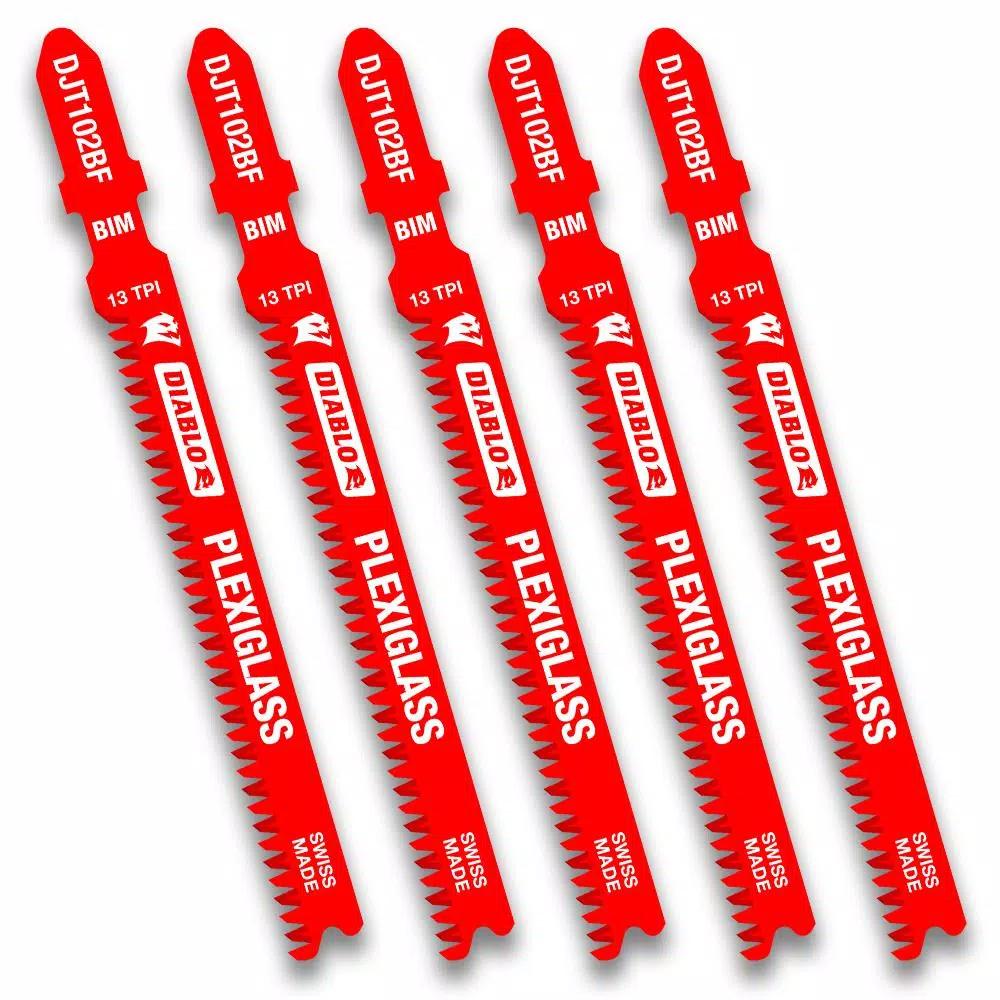 Diablo 3-5/8 in. x 13 TPI Bi-Metal T-Shank Jigsaw Blades for Plexiglass, 5-Pack