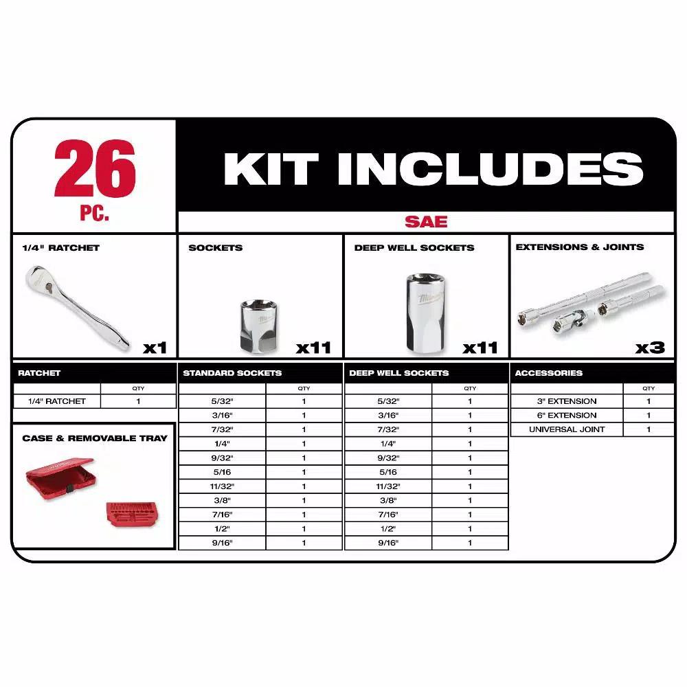 Milwaukee 1/4 in. Drive SAE & Metric Ratchet and Socket Mechanics Tool Set, 54-Piece