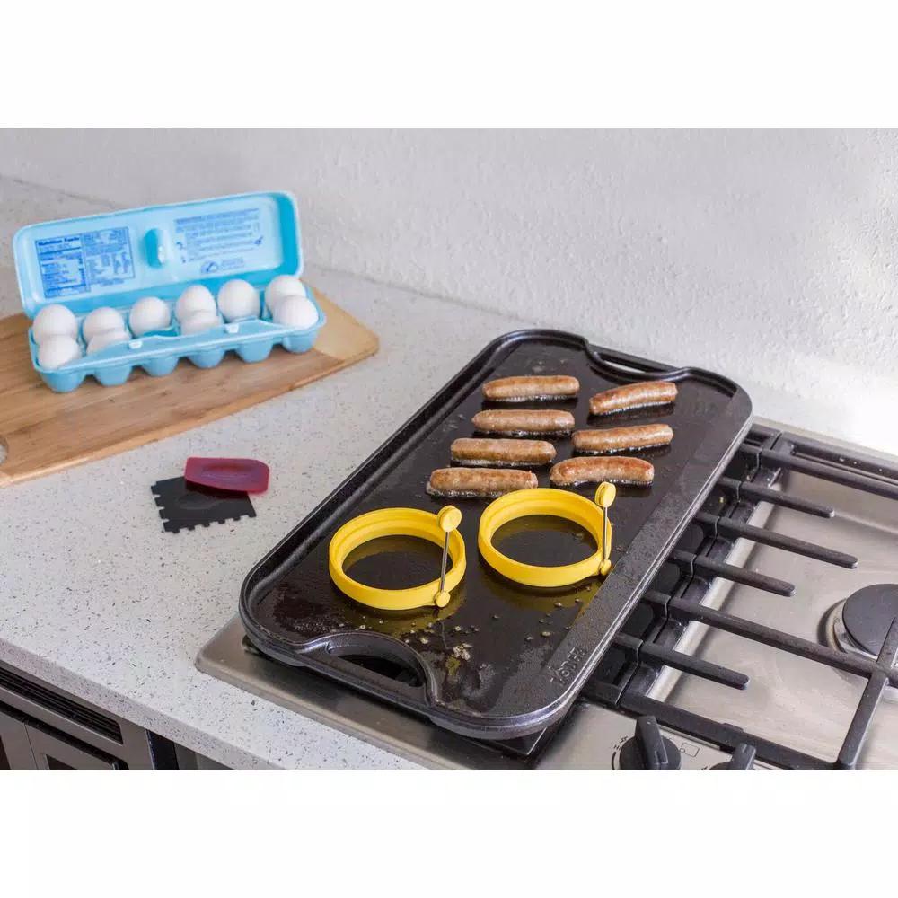 Lodge 5-Piece Reversible Cast Iron Stovetop Griddle Set with Egg Rings