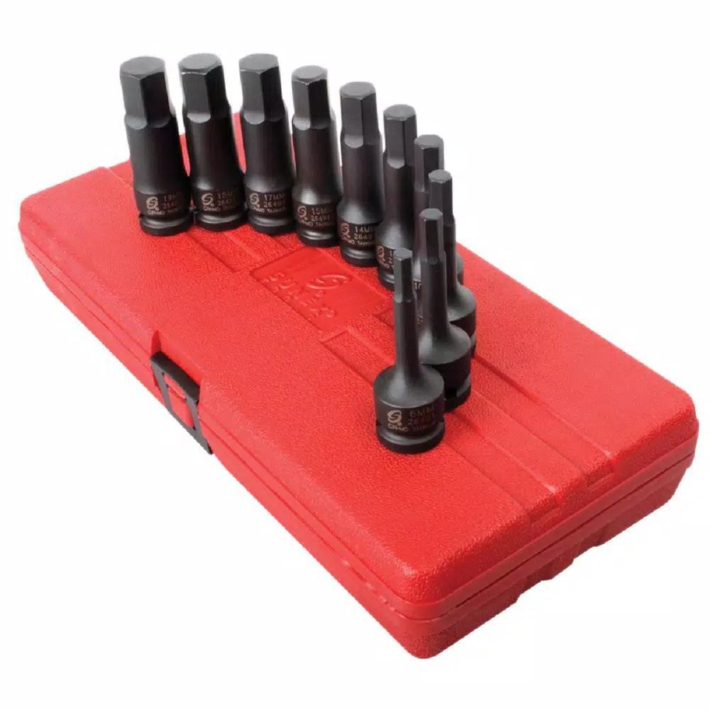 SUNEX TOOLS 1/2 in. Drive Metric Impact Hex Driver Set, 10-Piece
