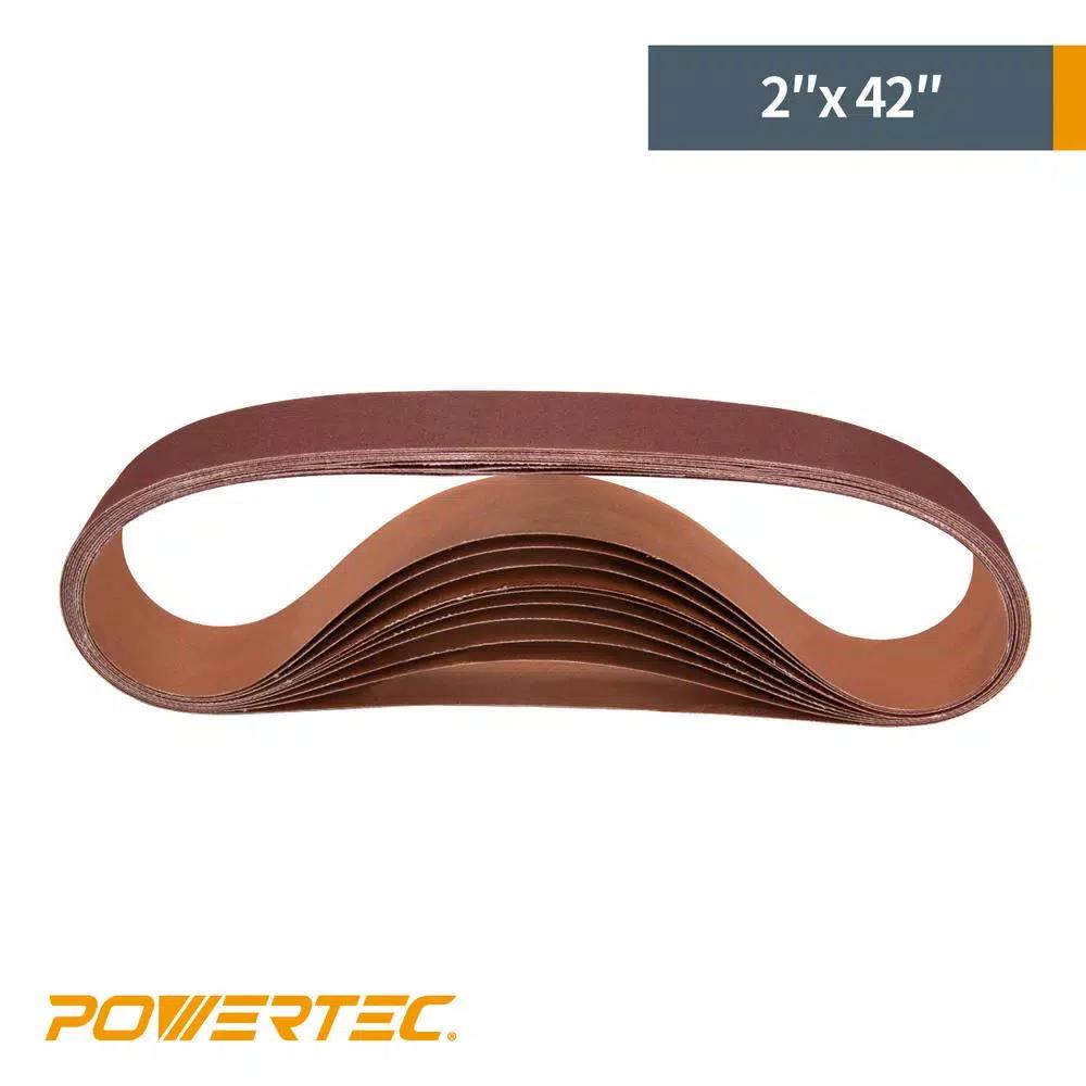 POWERTEC 2 in. x 42 in. 240 Grit Aluminum Oxide Sanding Belts, 10-Pack