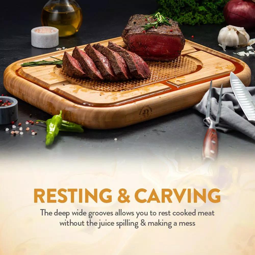 Unbranded Bambsi Bamboo Meat Carving Board with Pyramid Design and Juice Groove, Reversible Large Cutting Board