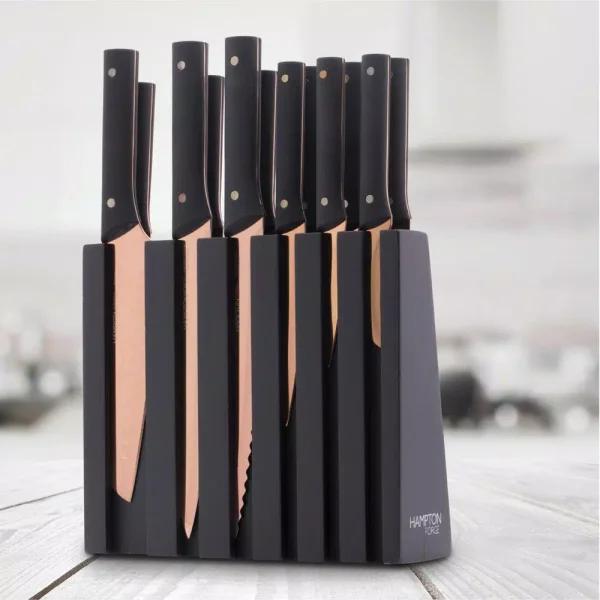 Hampton Forge Knight 13-Piece Titanium Plated Cutlery Set with Wooden Storage Block