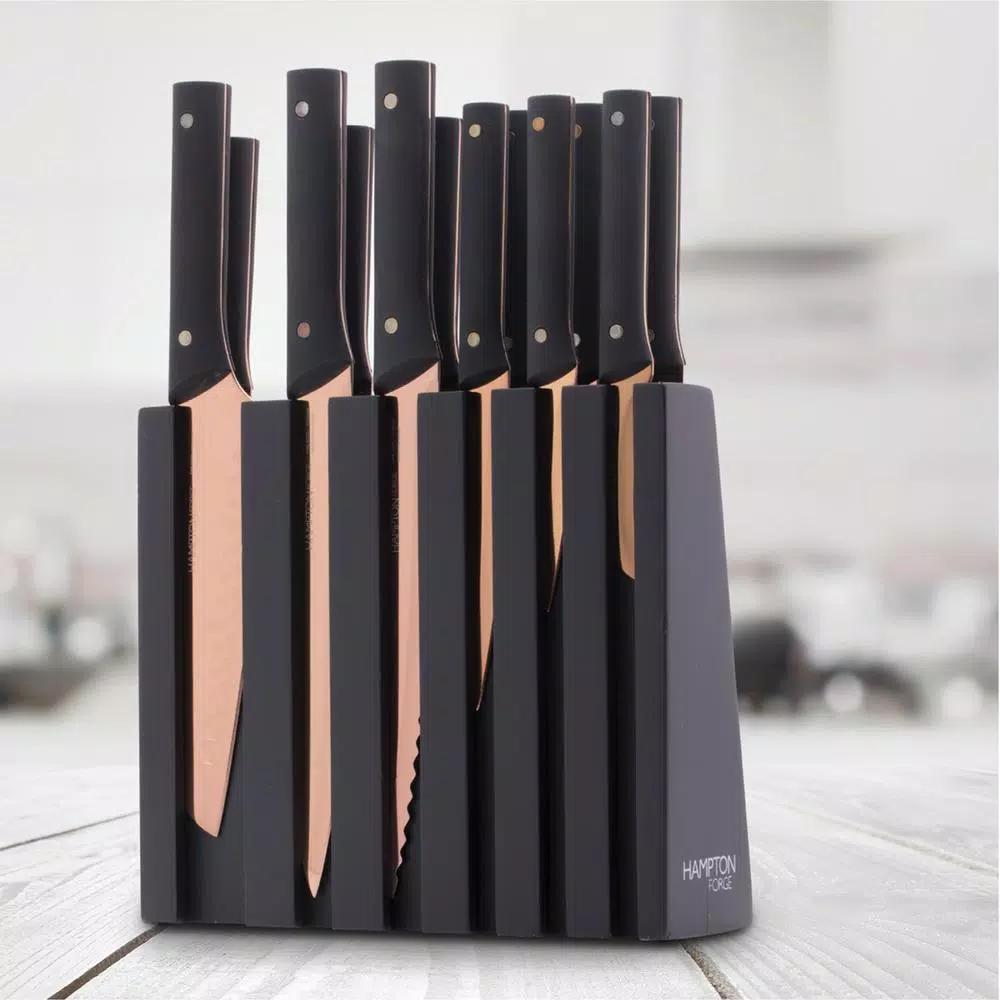 Hampton Forge Knight 13-Piece Titanium Plated Cutlery Set with Wooden Storage Block