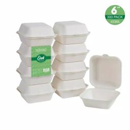 Unbranded 6 in. White Sugarcane Clamshell Containers, Compostable & Eco-Friendly (300 Pack) thumbnail 2