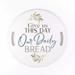 P Graham Dunn White Give Us This Day Decorative Round Wood Tray thumbnail 4