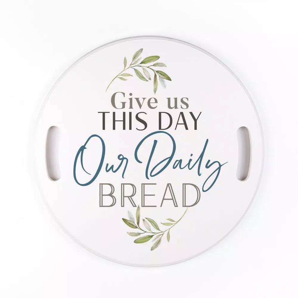P Graham Dunn White Give Us This Day Decorative Round Wood Tray