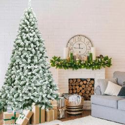 Costway 7.5 ft. Snow Flocked Hinged Pine Artificial Christmas Tree, 1346 Tips, Unlit thumbnail 8