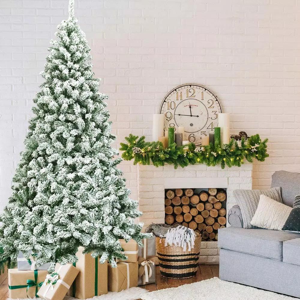 Costway 7.5 ft. Snow Flocked Hinged Pine Artificial Christmas Tree, 1346 Tips, Unlit