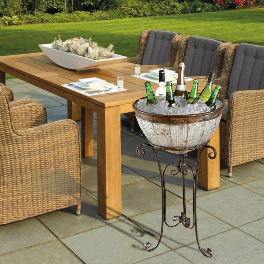 Vintiquewise Galvanized Metal Standing Beverage Cooler Tub with Leak-Proof Liner