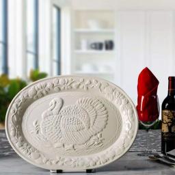 Ovente 13.4 in. White Ceramic Turkey Serving Platter, Oval Holiday Platter thumbnail 5