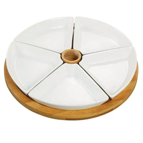 Elama Signature Collection 7-Piece White Stoneware Appetizer Serving Set with