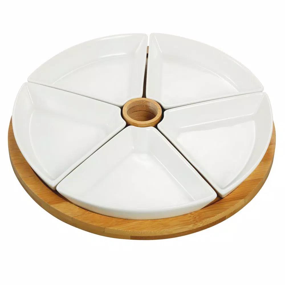 Elama Signature Collection 7-Piece White Stoneware Appetizer Serving Set with