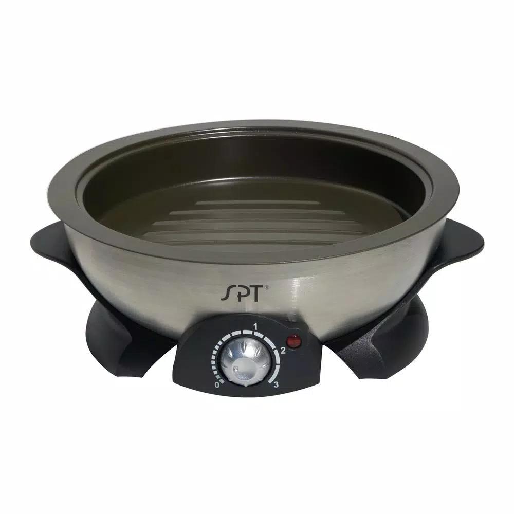 SPT 3 Qt. Stainless Steel Electric Multi-Cooker Shabu-Shabu Pot with Griddle and Steam Rack