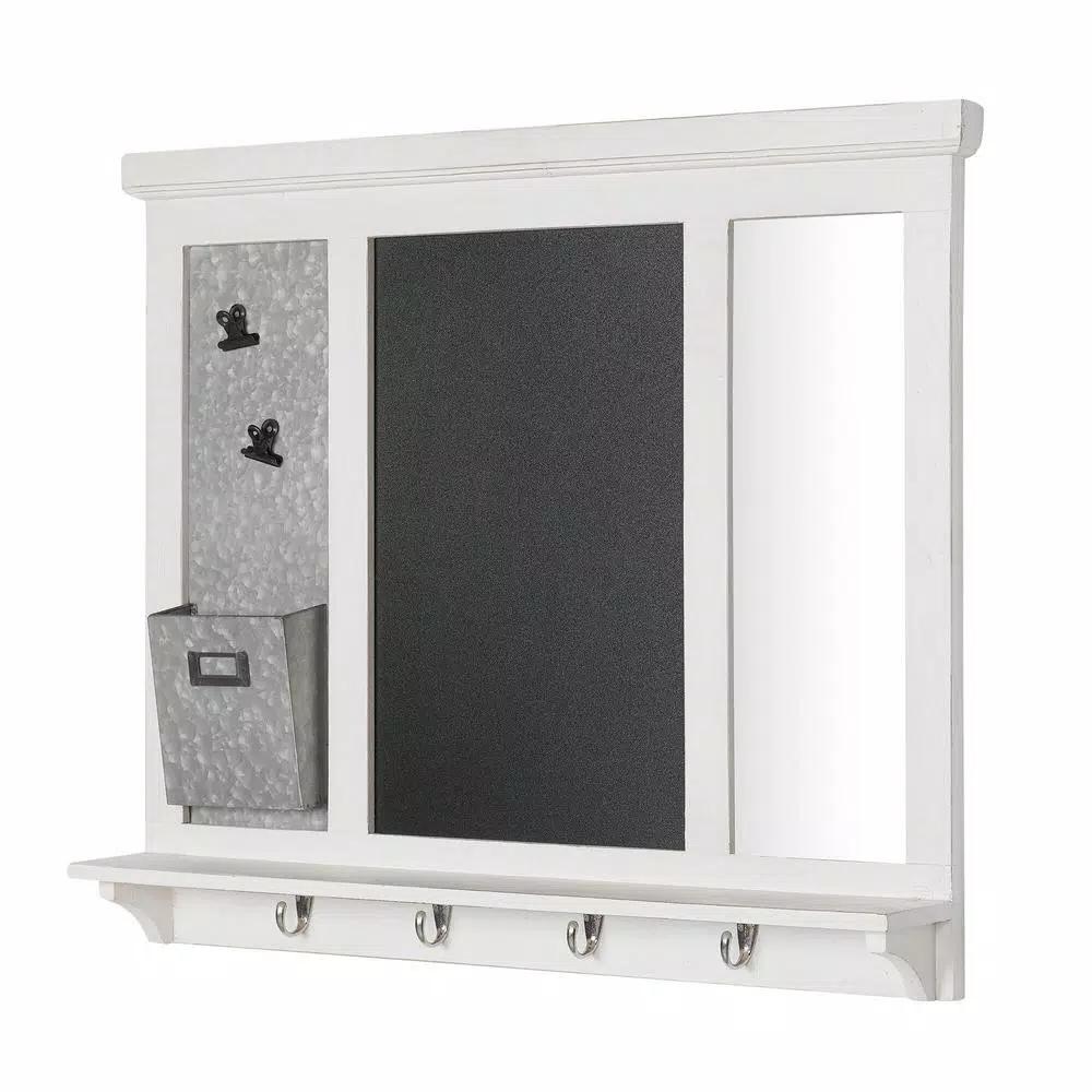 Home Decorators Collection White Wood Multi-Function Wall Organizer with Chalkboard and Hooks