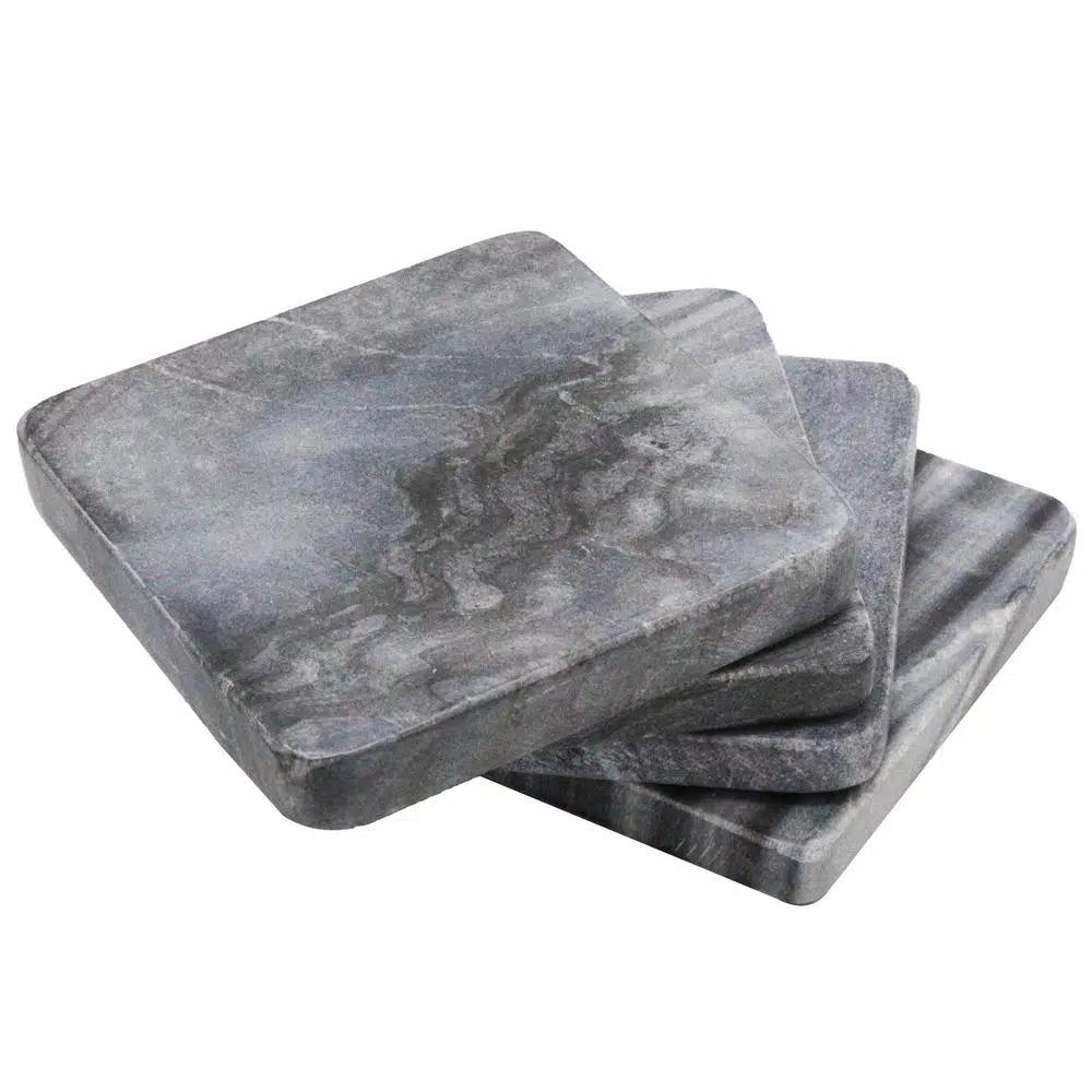 Unbranded Jodhpuri 4-Piece Gray Marble Coaster Set - Natural Stone Coasters for Home Decor