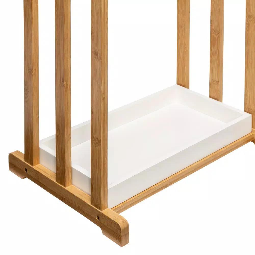 Honey-Can-Do 3-Tier Bamboo and White Freestanding Bathroom Towel Rack